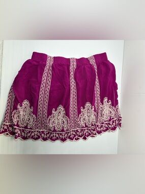 Solitaire Magenta Embroidered Mini Skirt -lined